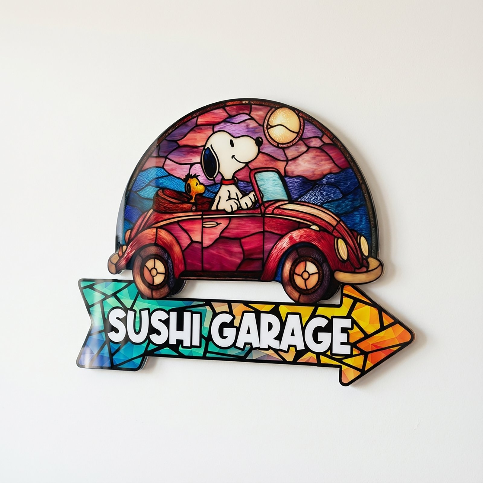 LED Garage Light Box Personalized – Cartoon Beagle Driving Car Sign with Arrow | Wooden Night Light for Diecast Car Display & Kids Room Decor - Image 3