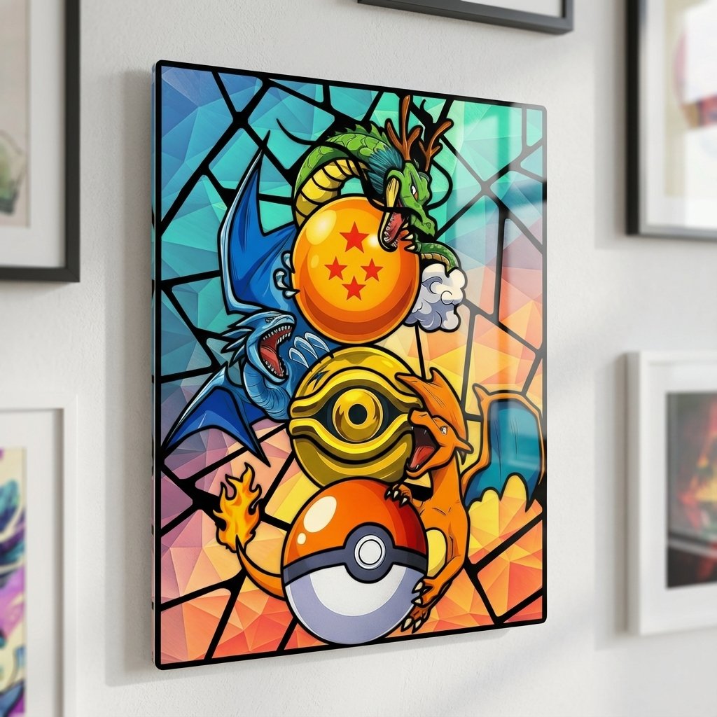 Anime Gamer Light Box – Fantasy Creatures & Power Orbs Stained Glass Style LED Wall Art - Image 4