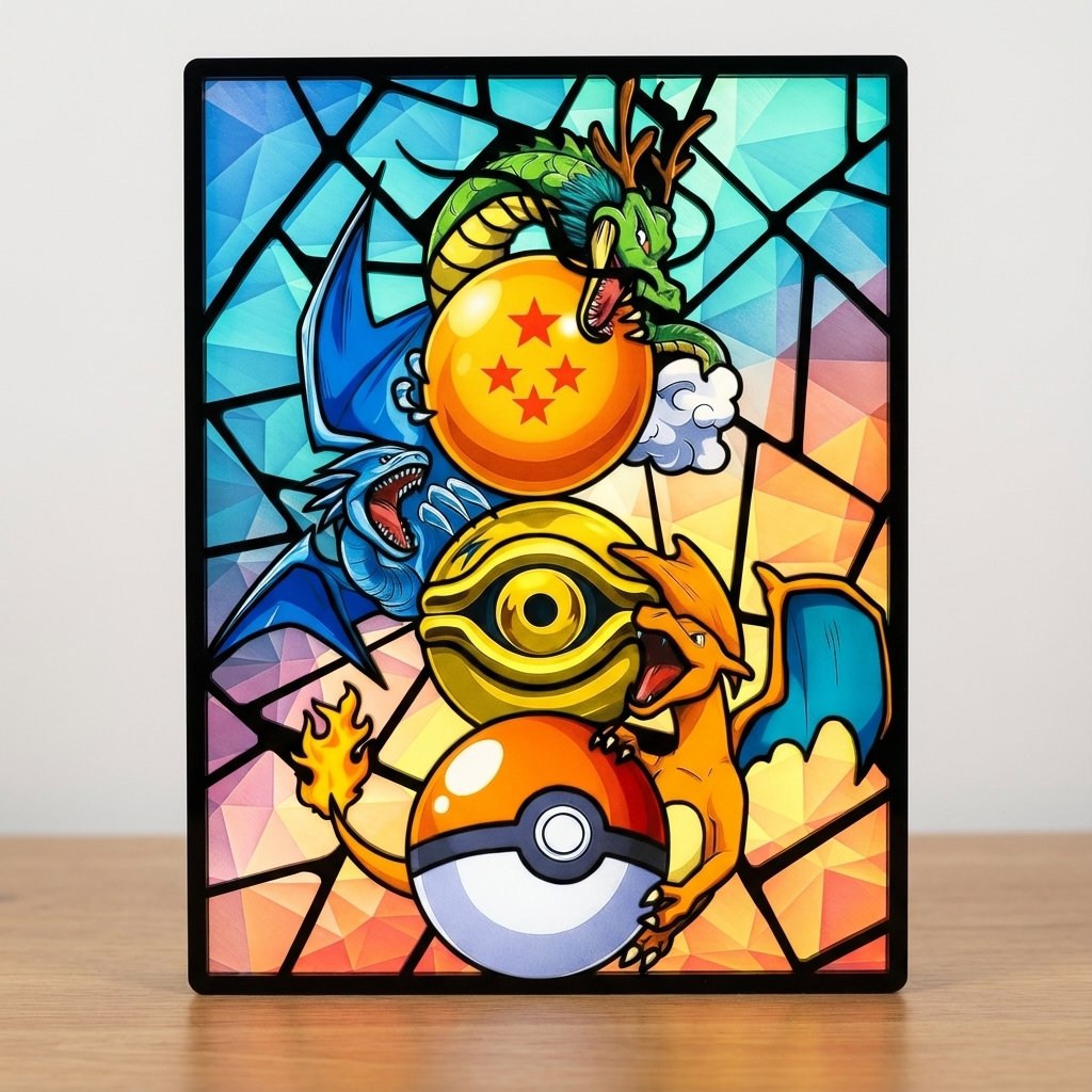 Anime Gamer Light Box – Fantasy Creatures & Power Orbs Stained Glass Style LED Wall Art - Image 3