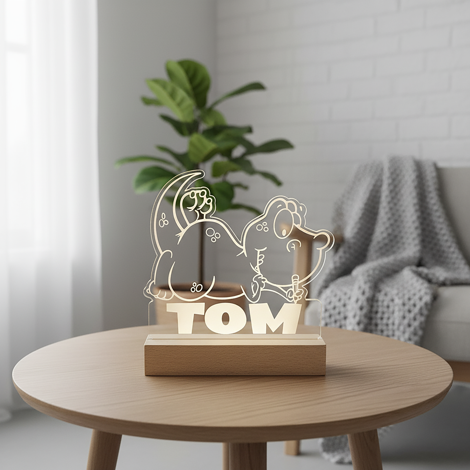 Kids Night Light – Wooden Base Engraved LED Lamp (Bear, Unicorn, T-Rex & Rainbow) - Image 4