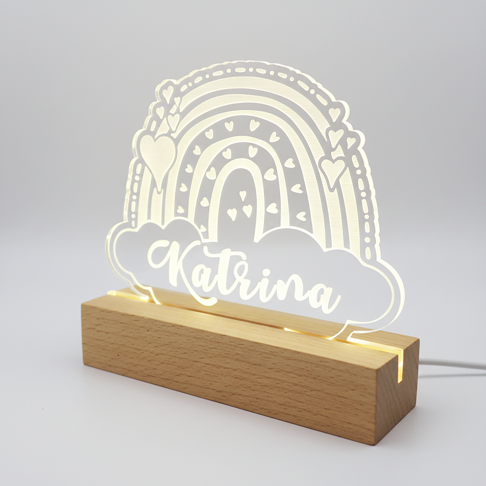 Kids Night Light – Wooden Base Engraved LED Lamp (Bear, Unicorn, T-Rex & Rainbow) - Image 14