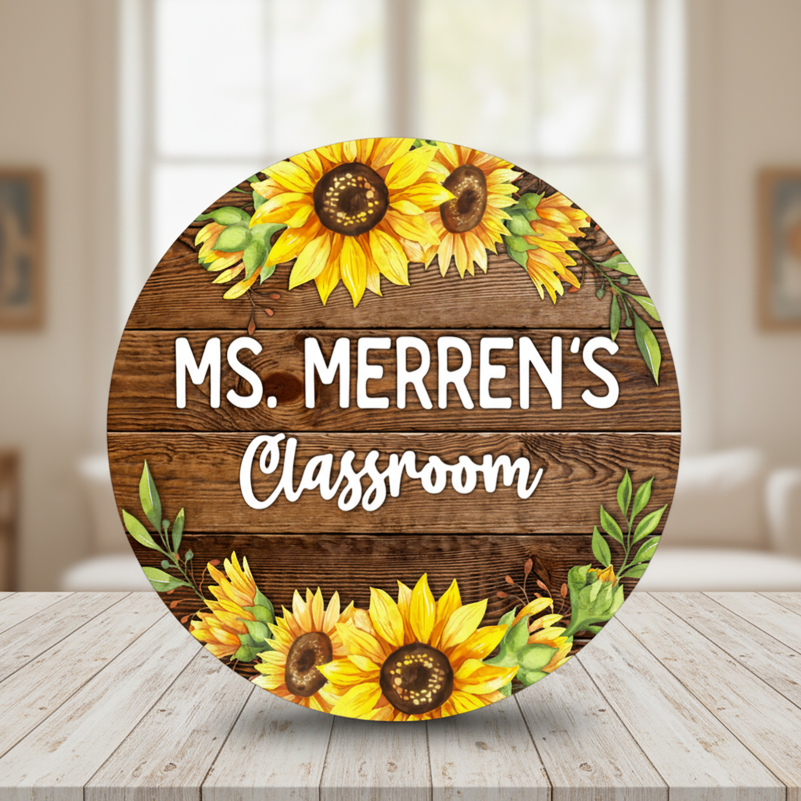 Personalized Classroom Door Sign – Sunflower Teacher Name Round Sign | Classroom Welcome Wall Decor - Image 4
