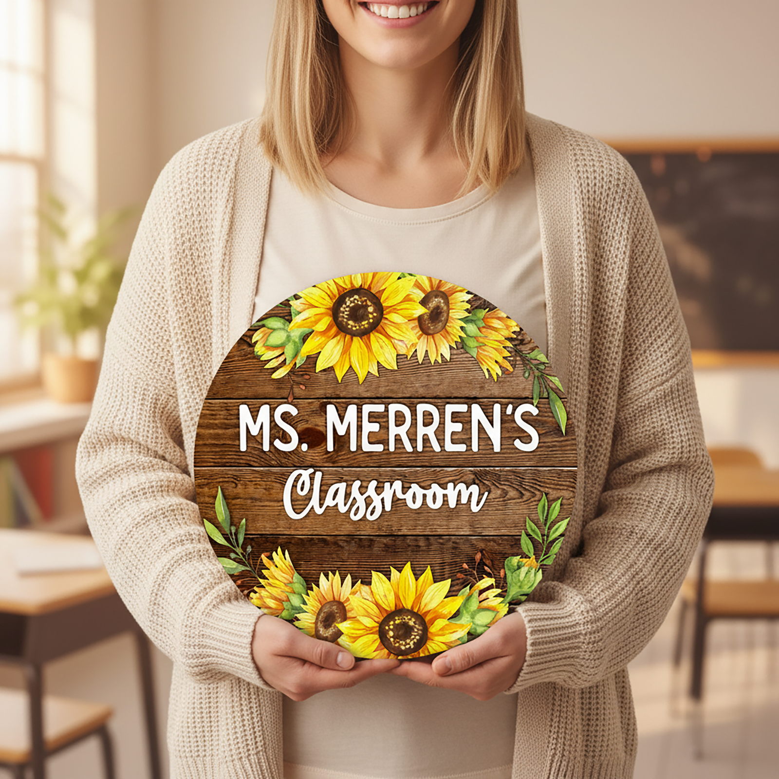 Personalized Classroom Door Sign – Sunflower Teacher Name Round Sign | Classroom Welcome Wall Decor - Image 6