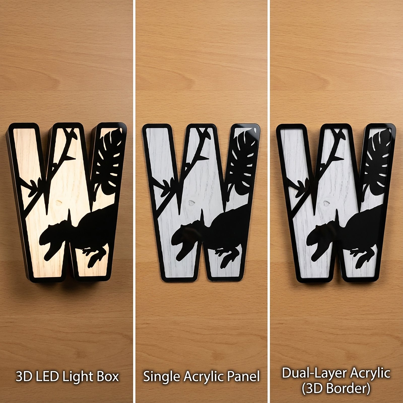 Personalized Dinosaur Name Sign – Acrylic Nursery Name Decor | 3D Light Box or Layered Acrylic Wall Sign - Image 3