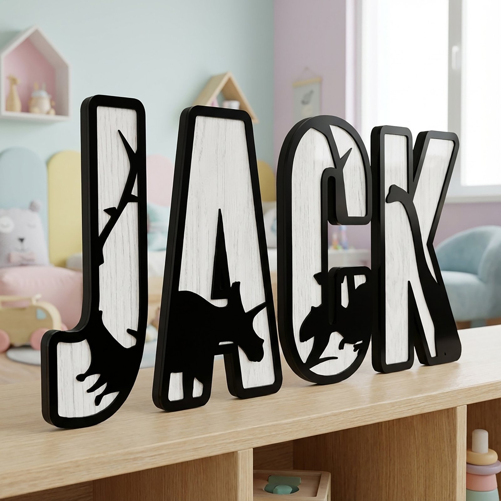 Personalized Dinosaur Name Sign – Acrylic Nursery Name Decor | 3D Light Box or Layered Acrylic Wall Sign - Image 4