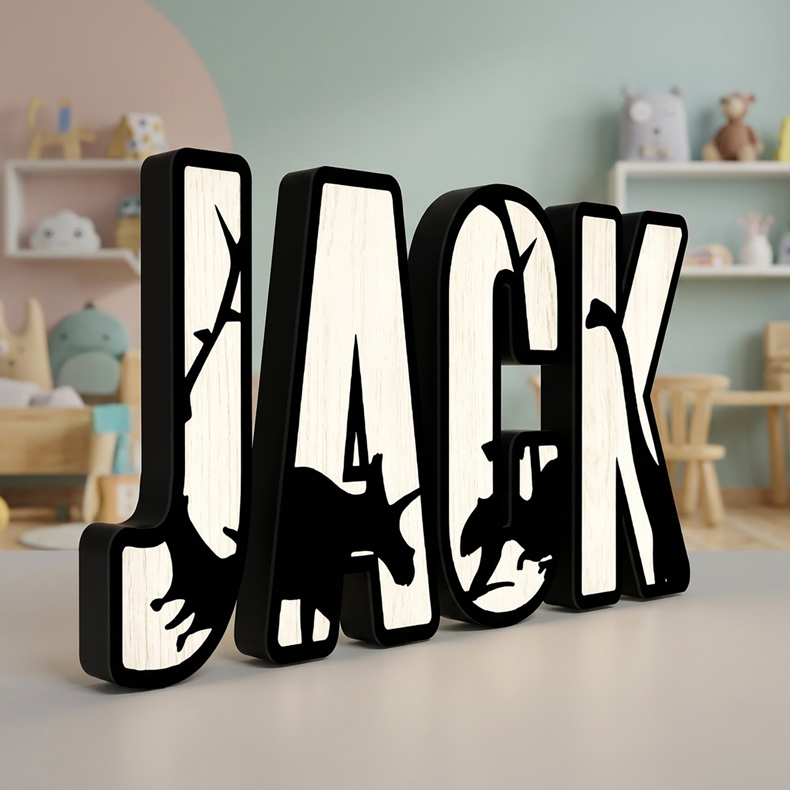 Personalized Dinosaur Name Sign – Acrylic Nursery Name Decor | 3D Light Box or Layered Acrylic Wall Sign - Image 5