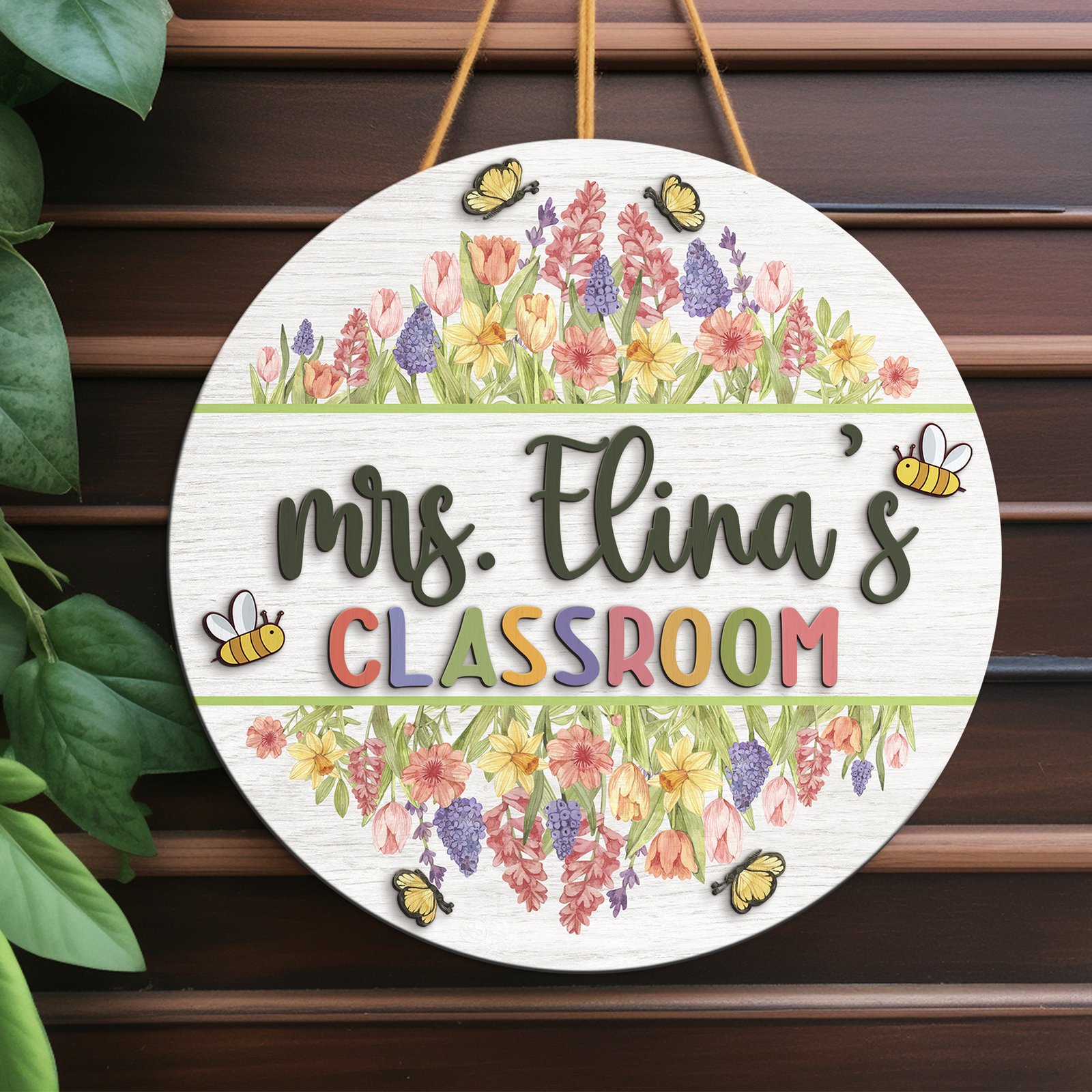 Custom 3D Teacher Door Hanger | Floral Wooden Classroom Sign - Image 6
