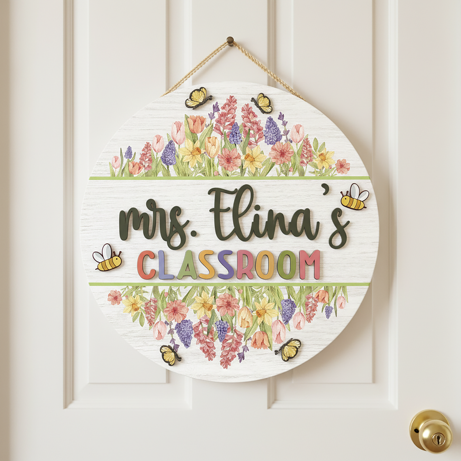Custom 3D Teacher Door Hanger | Floral Wooden Classroom Sign - Image 3
