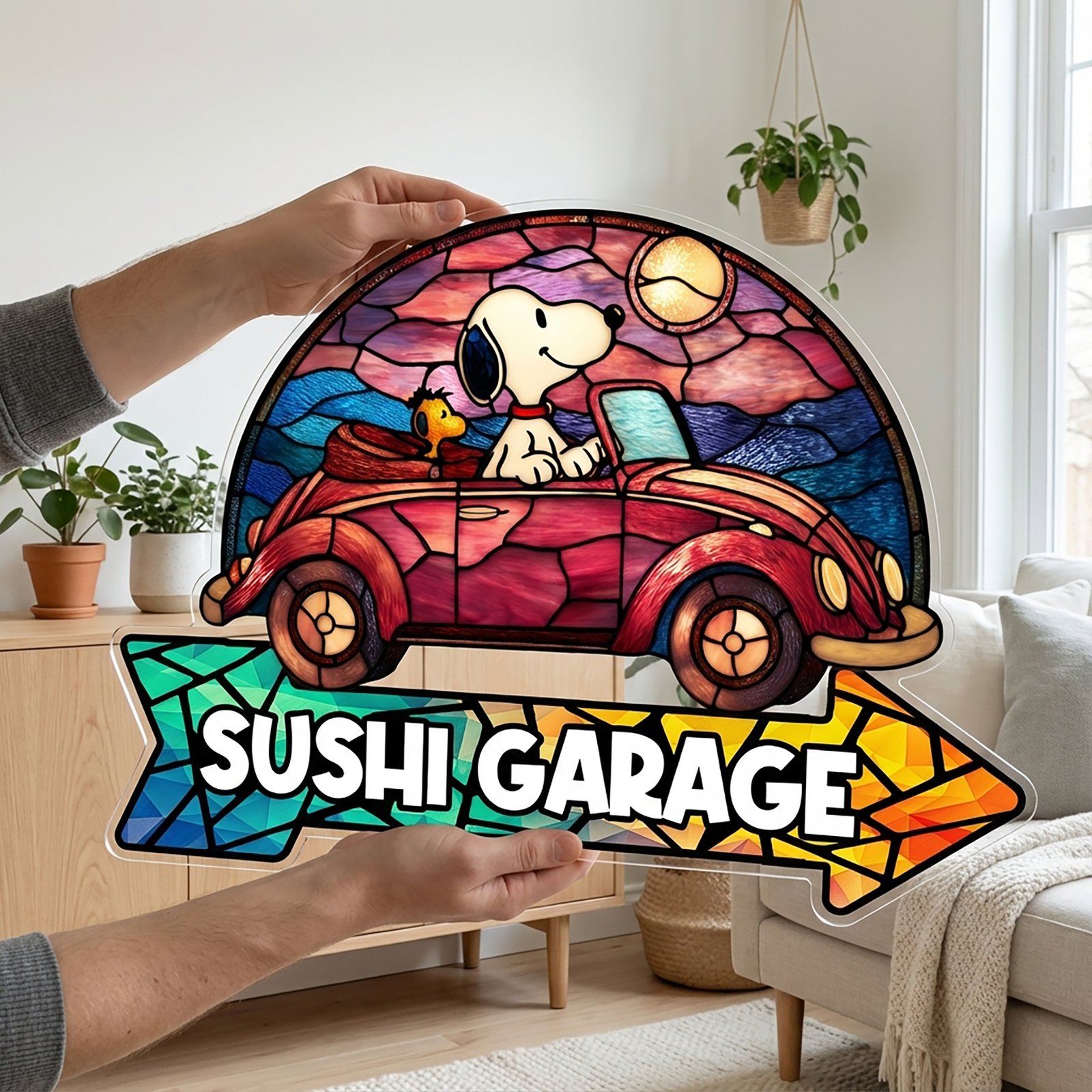 LED Garage Light Box Personalized – Cartoon Beagle Driving Car Sign with Arrow | Wooden Night Light for Diecast Car Display & Kids Room Decor - Image 4